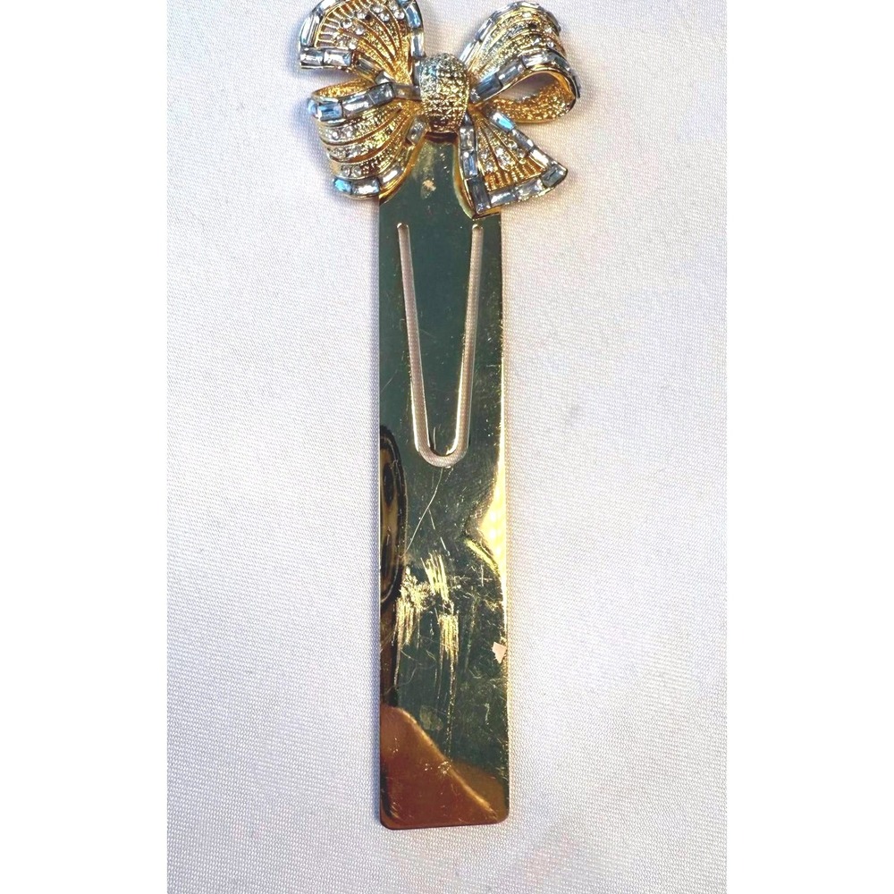Bombay Jeweled Bow‎ Bookmark Gold Tone Metal w/Clear Stones